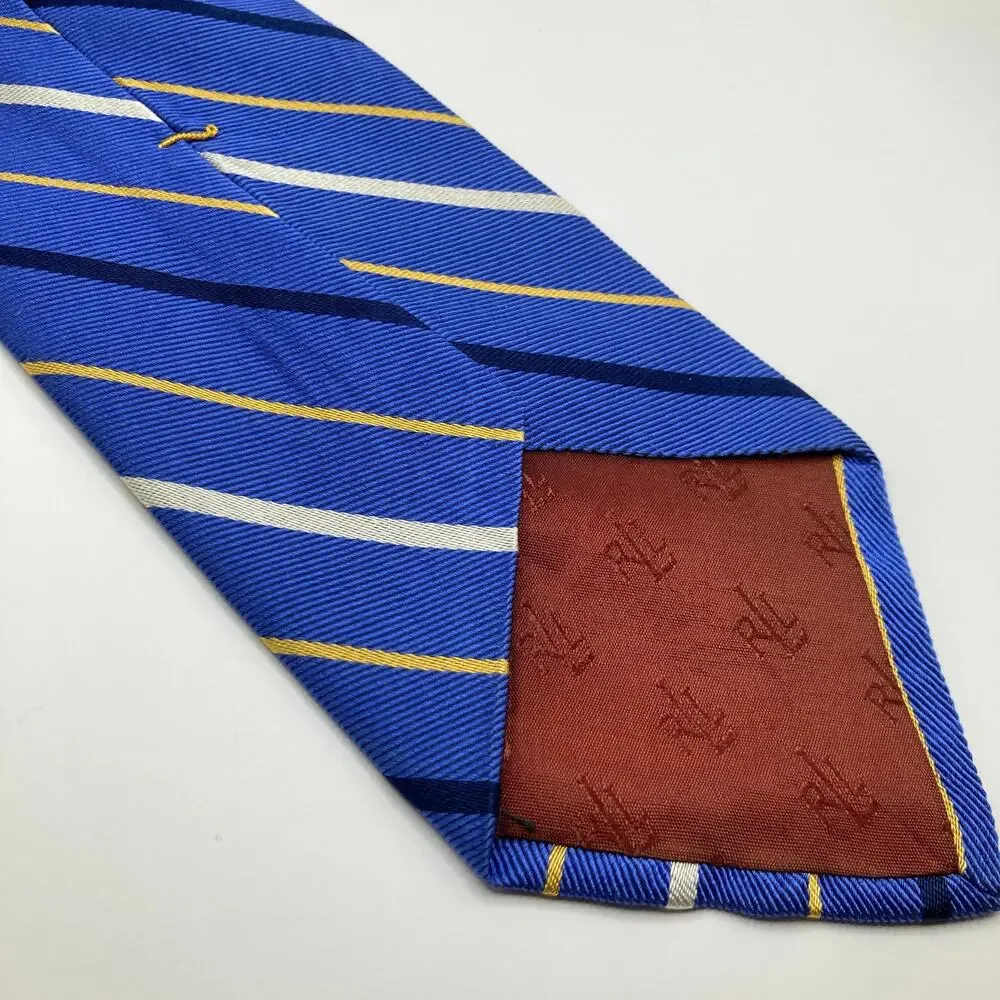 Lauren Ralph Lauren 100% Silk Blue Striped Repp Tie Regimental Preppy Gift